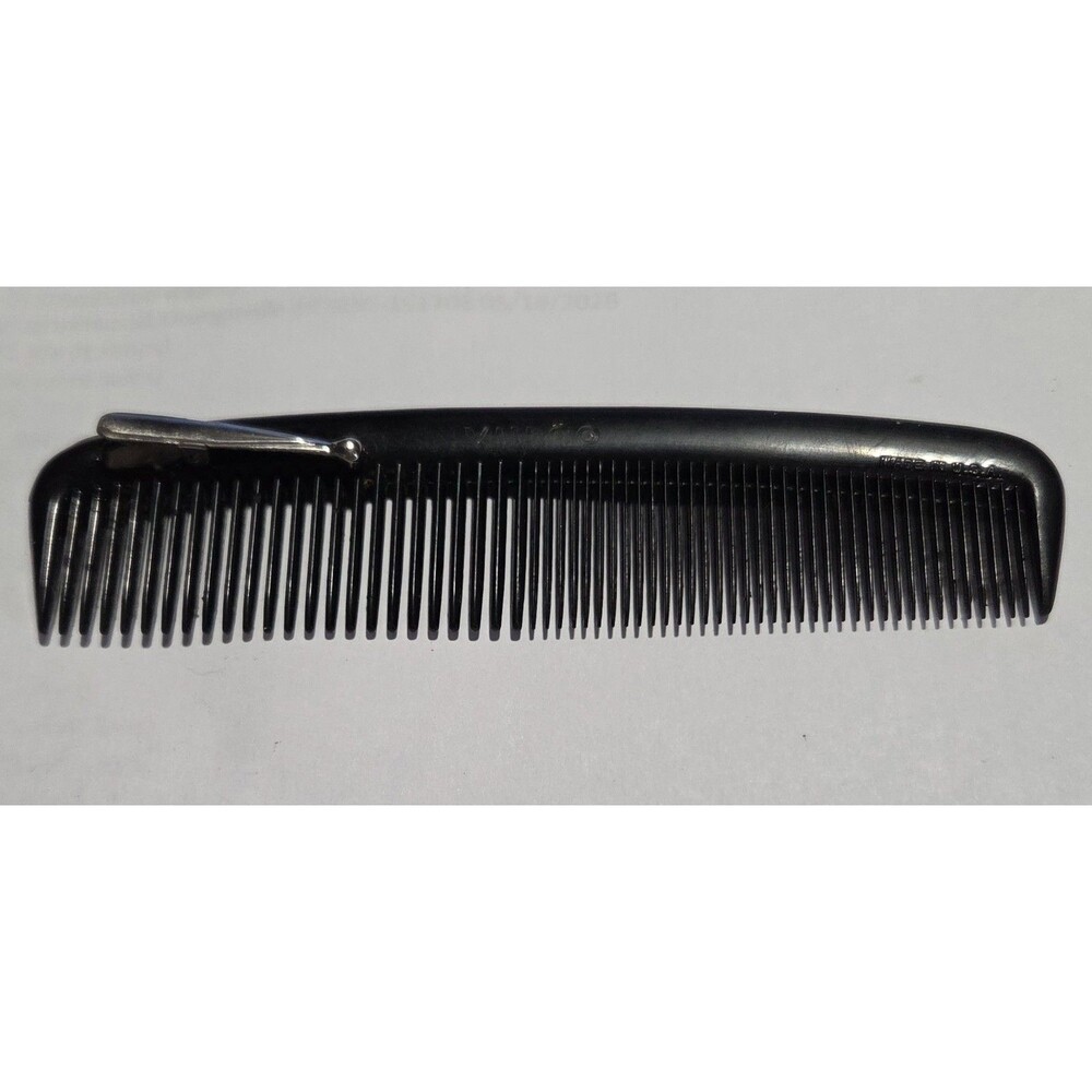 Vtg Wilhold Hard Vulcanized Rubber Pocket Comb Metal Clip Black Made in USA